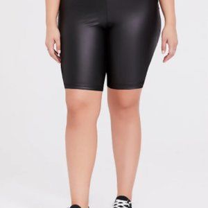 Black Faux Leather Bike Short